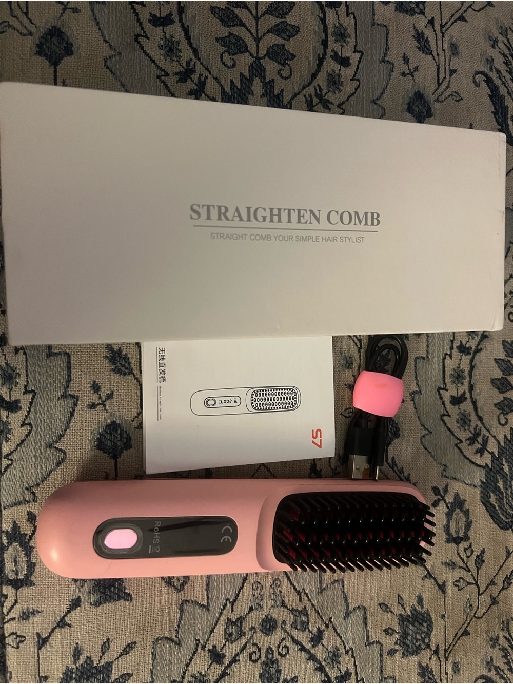 pink cordless rechargeable travel ionic hair straightening brush